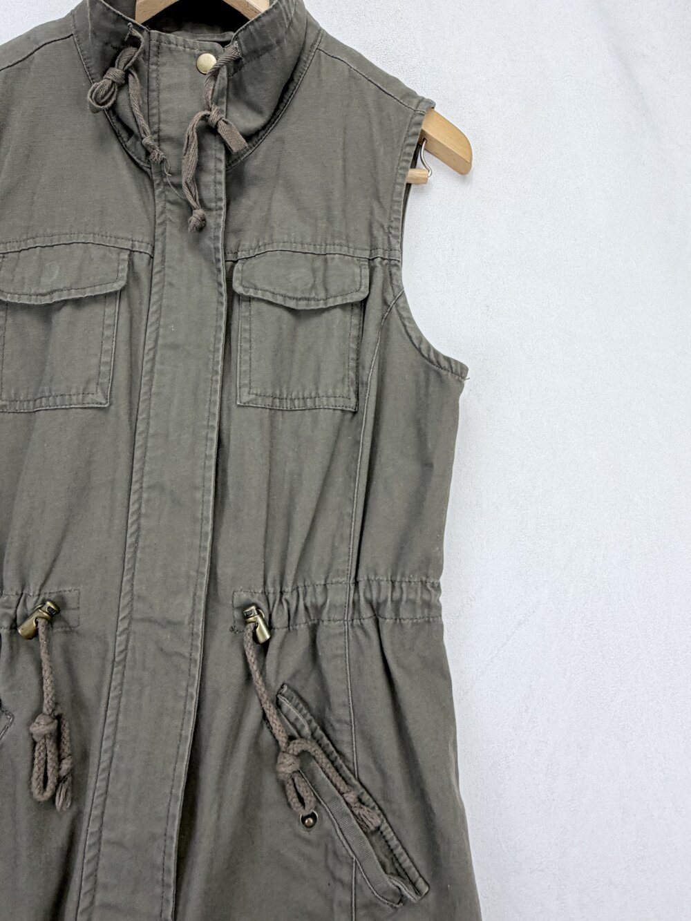 American Rag Women Olive Green Cotton Utility Drawstring Vest Size S - Picture 7 of 14